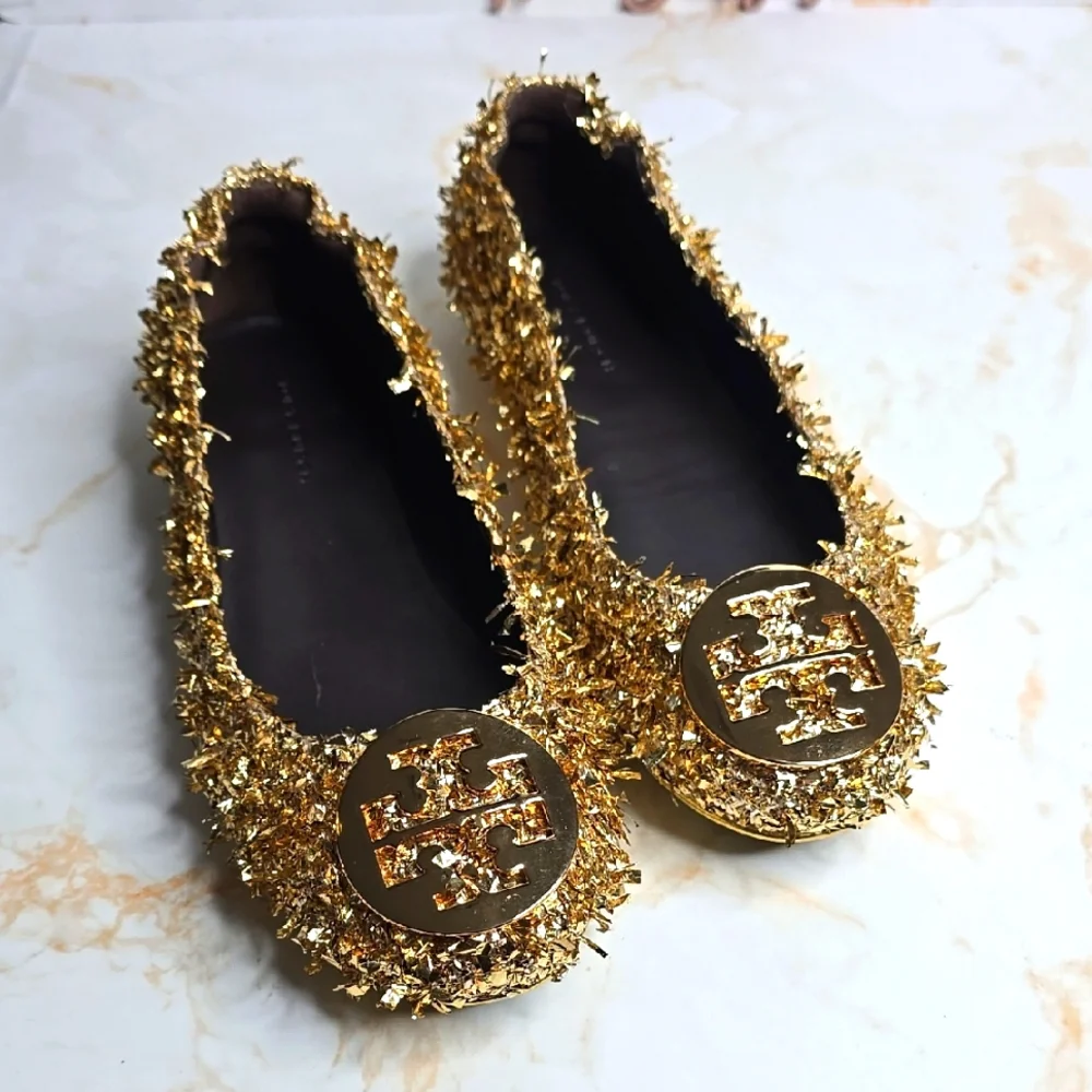 Tory Burch Minnie Gold Women's Shoes Size 6 New Without Box
